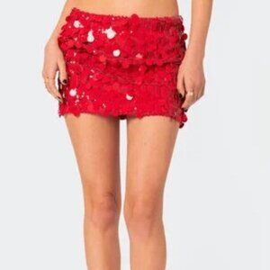 NWOT Edikted Red Sequin Mini Skirt Low Rise - Size Medium